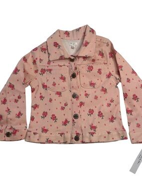 Tahari Girl Pink Rose Floral Trucker Denim Jacket Girls 4 Cotton NWT